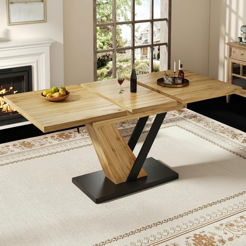 Table extensible 120 a 160 cm avec plateau effet bois, table repas adaptable pour cuisine ou salon
