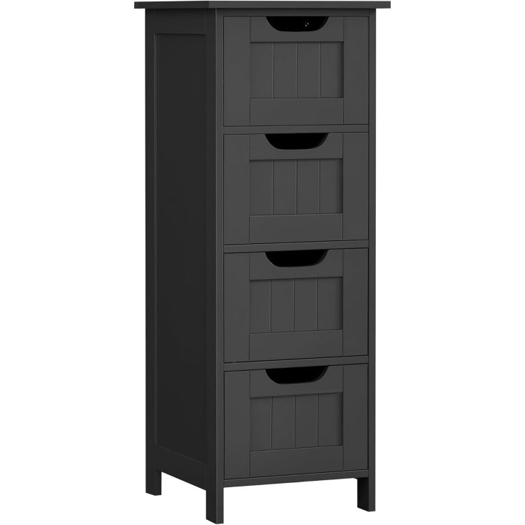 Colonne noire compacte 30 x 30 x 82 cm avec quatre tiroirs, meuble moderne pour cuisine ou salon