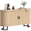 Bahut de salon ovale avec deux portes coulissantes, dimensions 140 x 40 x 75 cm, design contemporain avec aspect bois naturel