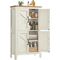 Buffet haut style ferme avec portes effet grange, finition blanc rustique et etageres ajustables pour interieur
