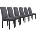 Ensemble de 6 chaises de salle a manger en tissu gris fonce avec structure en bois massif, confort ideal pour repas quotidiens