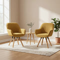 Chaise scandinave pivotante lot de 2 avec accoudoirs, siege en tissu rembourre et base en bois massif, modele confortable pour salon chambre ou espace travail, jaune, 60 x 58 x 83 cm