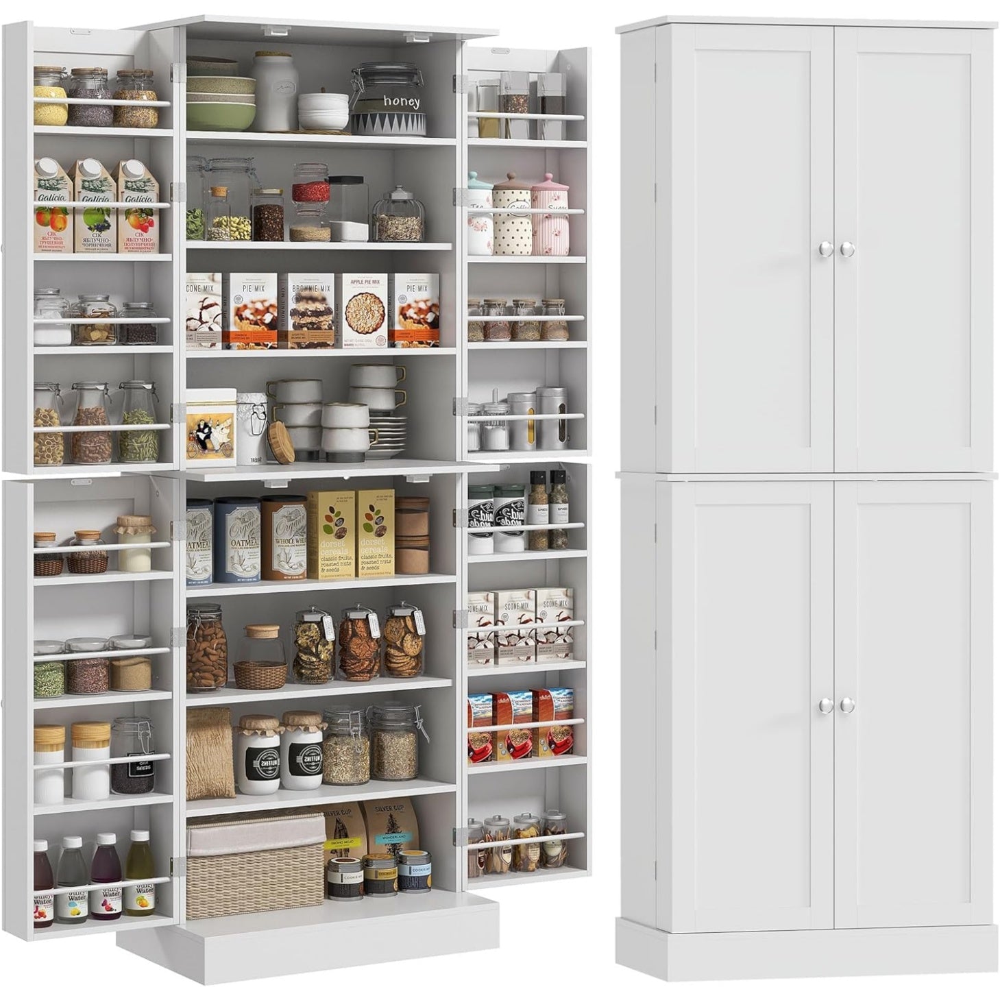Colonne de cuisine blanche avec grand espace interieur, dimensions 60 x 35 x 166 cm, meuble vertical multifonctionnel