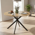 Table ronde effet chene style industriel 120 cm pour quatre personnes, ideale cuisine ou salle a manger