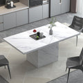 Table rectangulaire blanc marbre 140 cm pour 4 a 6 personnes, meuble repas moderne et raffine