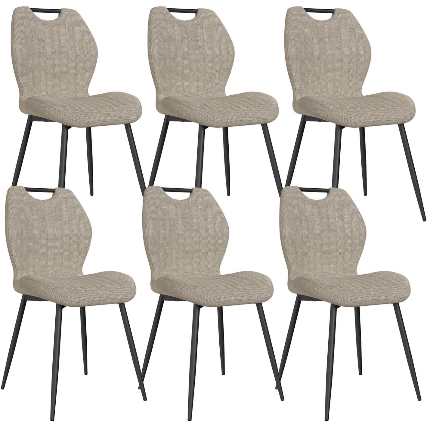Lot de six chaises de repas avec assise rembourree, dossier en tissu et structure metal, coloris gris brun
