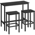 Table de petit dejeuner avec 2 tabourets hauts, structure acier et finition bois noir, ensemble repas style industriel moderne