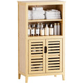 Meuble bas de rangement en bambou naturel avec porte et etageres amovibles, solution pratique pour salle a manger salon ou cuisine