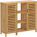 Armoire bambou 100 cm avec trois tablettes et deux portes persiennes, rangement naturel pour salle de bain salon ou cuisine