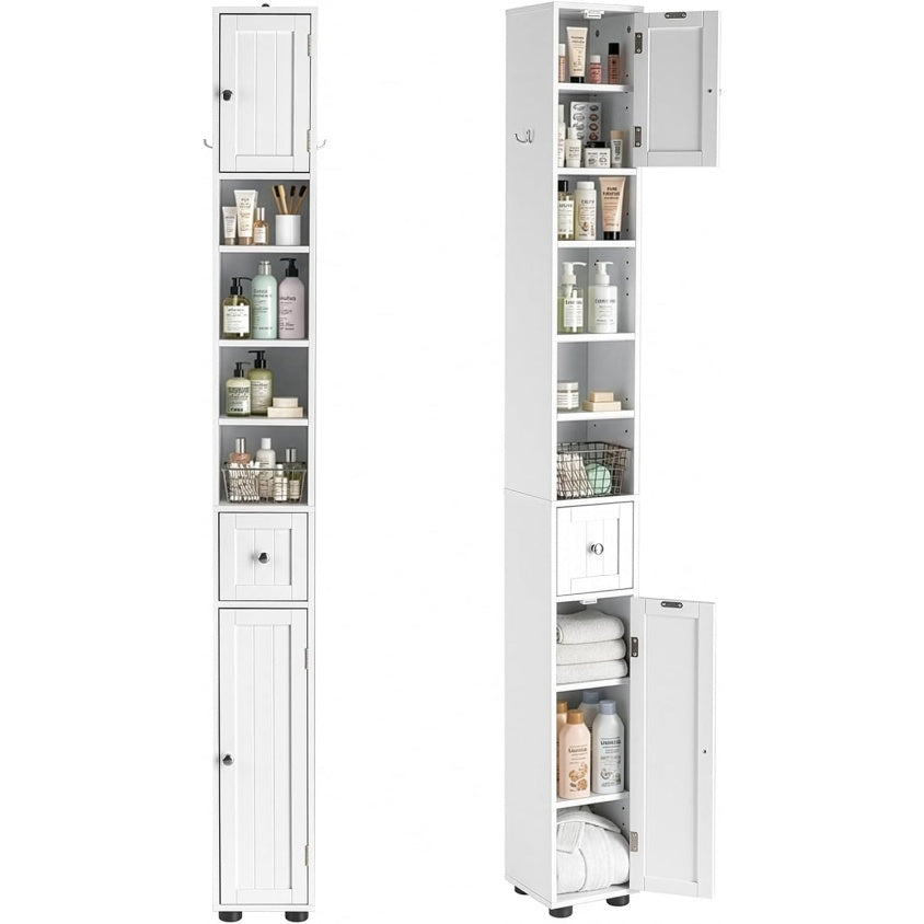 Meuble etroit de rangement pour salle de bain, armoire compacte pratique pour optimiser les petits espaces