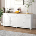 Commode blanche effet bois 160 cm avec quatre portes et trois tiroirs, grand rangement pour salle a manger contemporaine