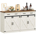 Buffet style cottage blanc rustique et marron avec tiroir, deux portes et tablettes reglables