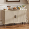 Meuble buffet beige avec porte coulissante effet tambour, armoire de rangement moderne pour salon salle a manger et maison