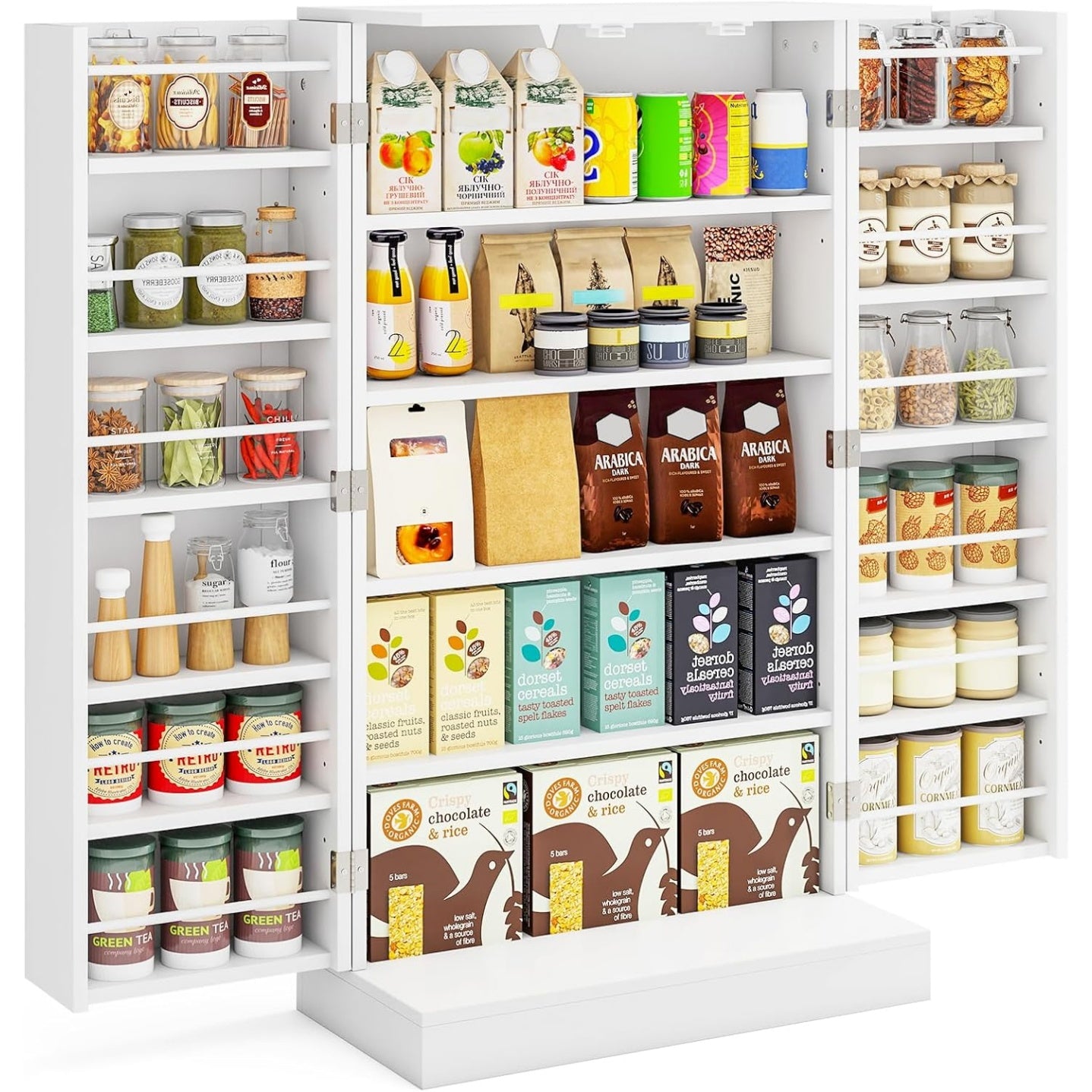 Armoire cuisine blanche avec deux portes et seize niveaux de rangement, systeme anti basculement pour maison