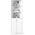 Meuble d'angle blanc 172 cm avec placard, etageres reglables et trois niches ouvertes, rangement optimise pour interieur