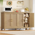 Buffet cuisine cannele 140 cm en bois naturel avec quatre portes et etageres reglables