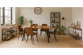 Collection de 6 chaises marron en suedine avec dossier rembourre et pietement metallique pour salle a manger