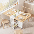 Table pliante sur roulettes 120 x 60 cm avec rangement integre, etageres ouvertes et conception gain de place