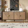 Bahut contemporain 160 x 40 x 75 cm dote de quatre portes, pieds raffines et poignees dorees, ideal pour un interieur moderne