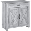 Buffet gris clair 80 x 39,7 x 80 cm avec tiroir et portes, meuble rangement au design epure
