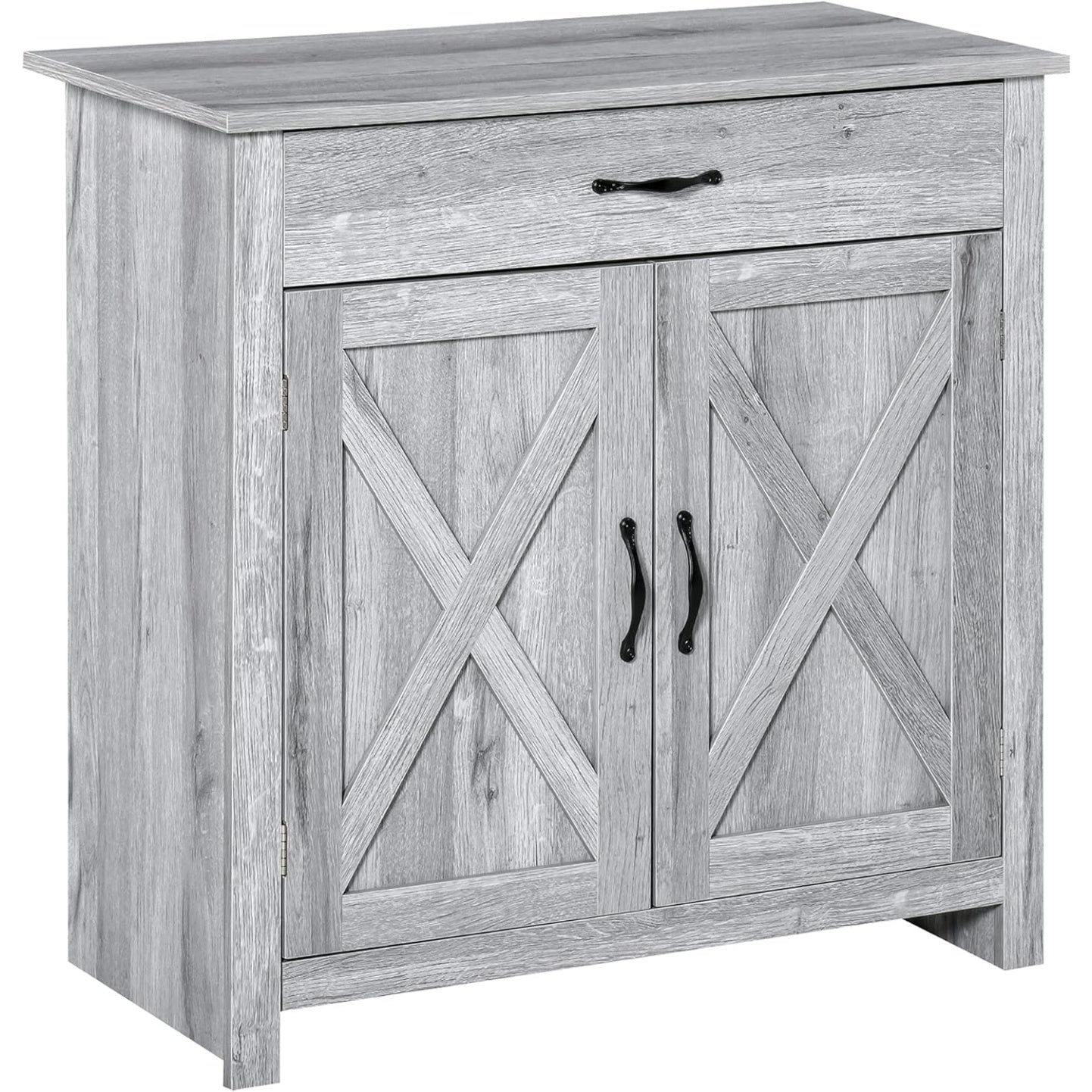 Buffet gris clair 80 x 39,7 x 80 cm avec tiroir et portes, meuble rangement au design epure