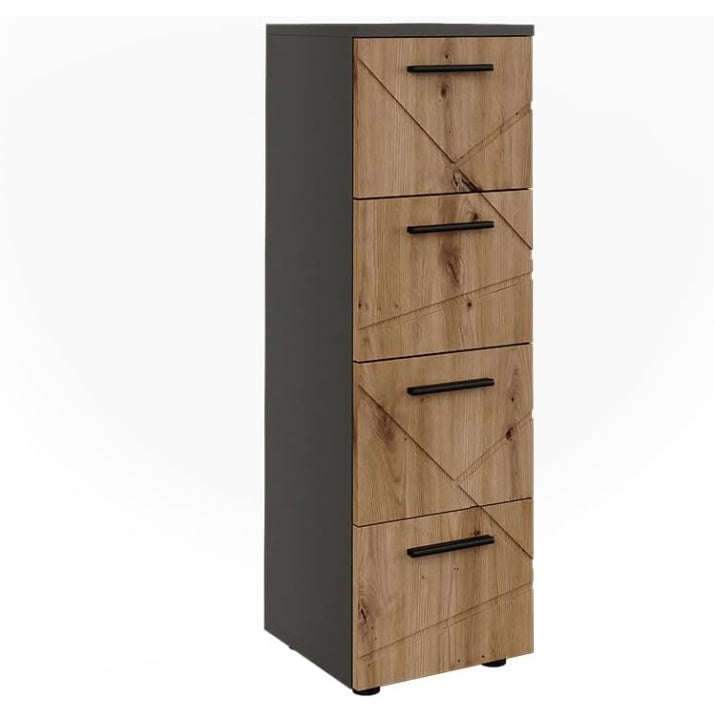 Meuble colonne Irma anthracite et chene dore 95 cm, rangement compact pour salle de bain ou interieur