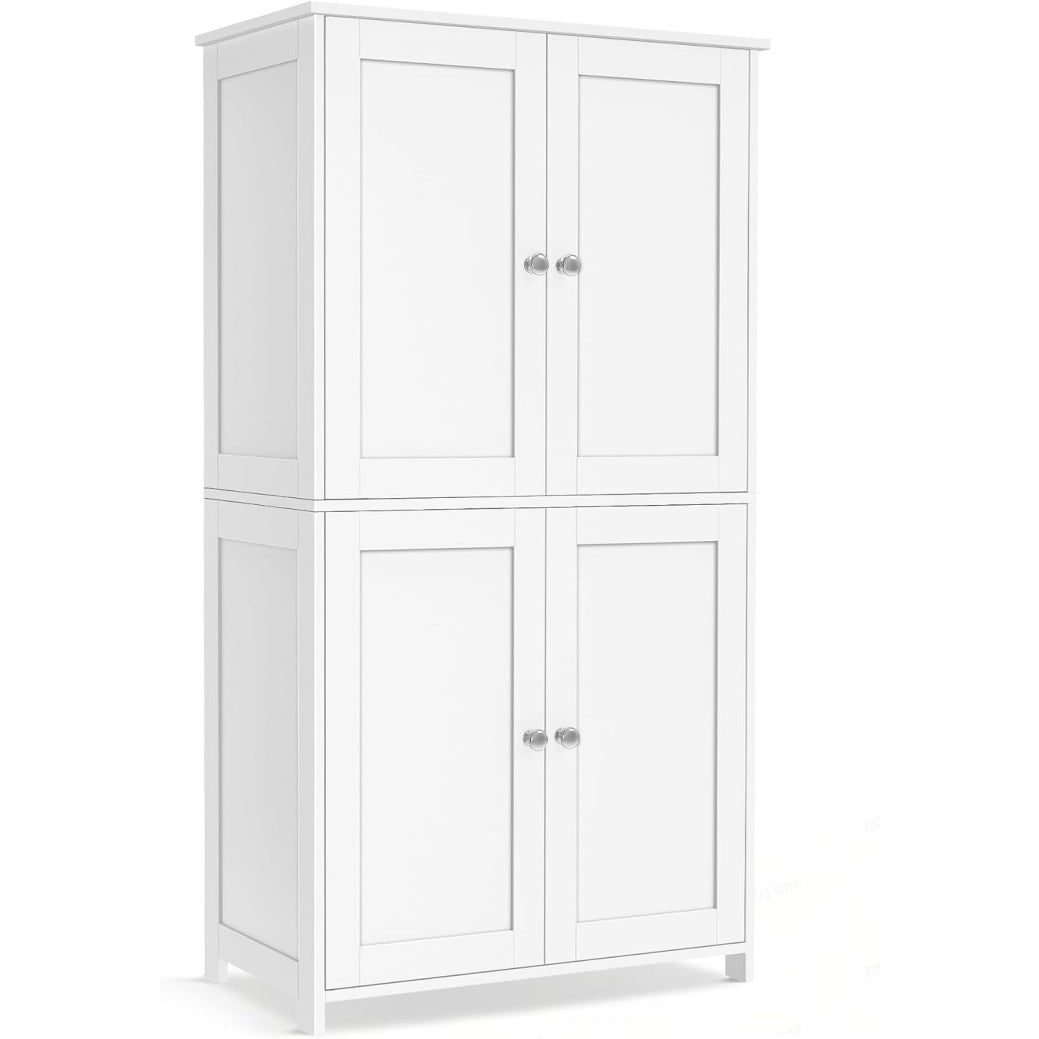 Armoire haute blanc nuage style shaker avec quatre portes et rangement ajustable pour toute la maison