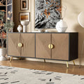 Buffet salle a manger 160 x 40 x 75 cm avec quatre portes, poignees dorees et pieds design, rangement spacieux au style moderne