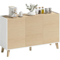 Meuble de rangement pour cuisine avec six compartiments, structure 120 x 35 x 73,5 cm, style naturel associant tons blanc et bois