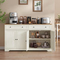 Meuble de cuisine style campagne blanc rustique avec bar a cafe, 4 portes, 2 tiroirs et tablettes ajustables
